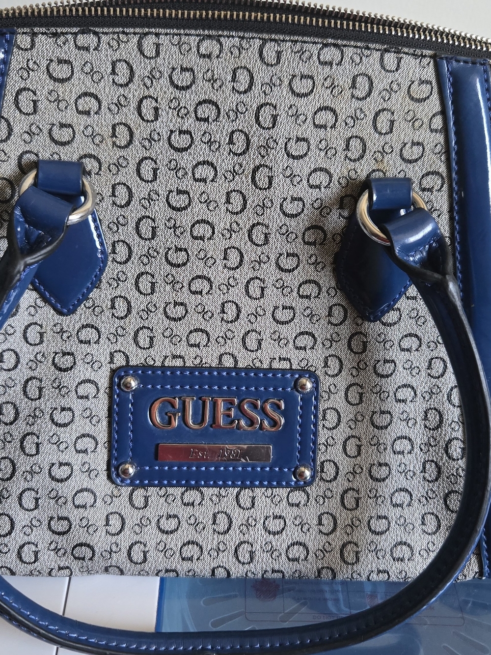 GUESS Blue Monogram Tote Bag